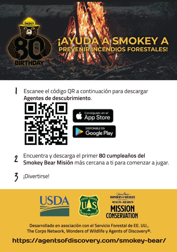 We are hosting a fiery mission at the San Gabriel Gateway Center for @Smokey_Bear 80th birthday! Learn about wildfire prevention and how to help Smokey protect our lands. Now more than ever, Smokey needs your help to prevent wildfires. @AoDiscovery