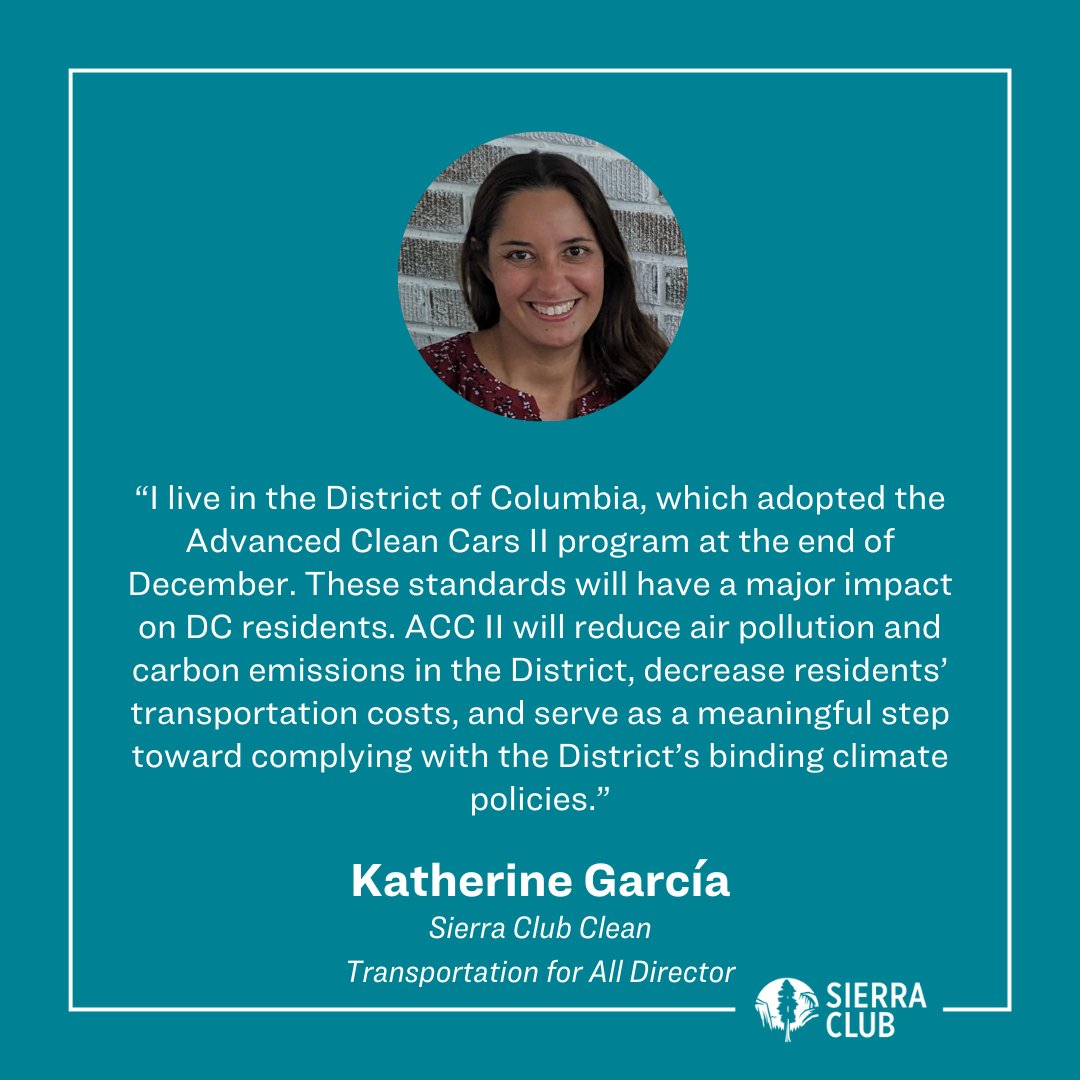 📣The Advanced Clean Cars II Rule will deliver significant health, climate &amp; economic benefits, which is why over a dozen states + Washington, DC have adopted the standards.   

Take action: Join me in urging <a href="/EPA/">U.S. EPA</a> to quickly grant the #ACCII waiver.
act.sierraclub.org/actions/Nation…