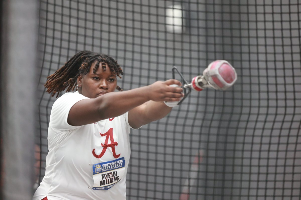 With an eighth-placed finish in the women's weight throw, Mye'Joi Williams puts the Tide on the board 🙌

Her 19.04-meter (62-5.75) throw is a new personal best!

#RollTide