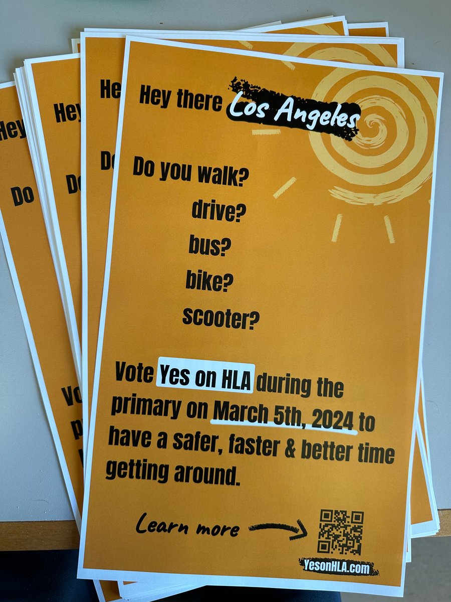 Designed some posters to support @streetsforall’s #YesOnHLA campaign. Let’s make getting around LA better for everyone! 

If any @UCLA folks want to grab some, DM me.