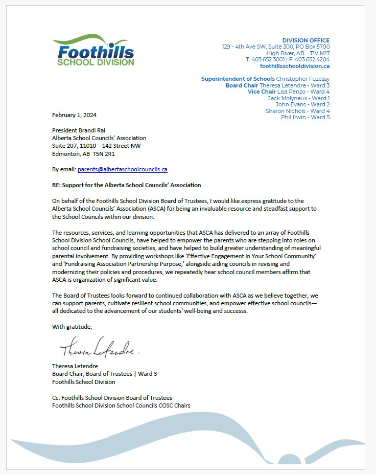 Thank you @fsd38 for your kind letter of support for the Alberta School councils' Association! tinyurl.com/25f3vmya