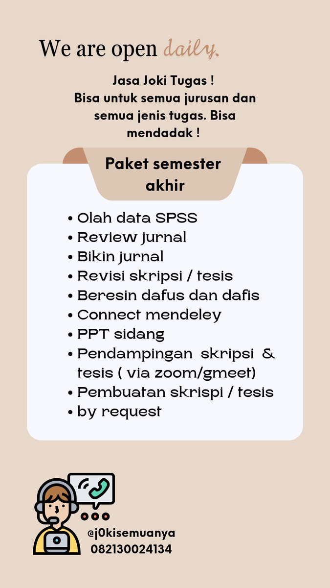 selamat pagi ✨
Open joki tugas ya, bisa tanya-tanya dulu via whatsapp. Bisa request juga desainnya mau kaya gimana. Fee nya bersahabat ya guys 🥰
Yuk jangan lupa di save ya
#FestivaldiSanremo2024 #ifkgbg #zonauang #zonaba #jokidesain #jokiediting #jokitugaskuliah #jokitugas