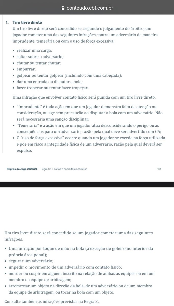 subpiscapisca's tweet photo. @salessrafael @emanuelffc “Meu critério” = regulamentação oficial do futebol da FIFA publicada pela CBF 

https://t.co/aRKgT8YCQl

não diz em nenhum momento que “dar um tapa mto na frente” ou qualquer outra ação que o jogador tenha quando recebe a falta invalide a mesma, mas fica a vontade p procurar algo https://t.co/1f7yC14XqD