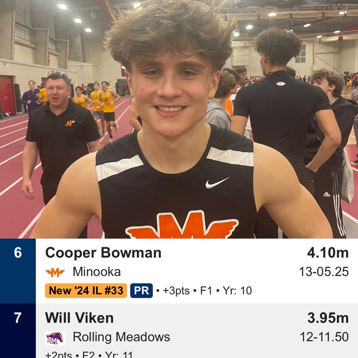 Cooper Bowman ‘26 now is our top Sophomore Vaulter in Indoor school history and 5th All-Time overall! #SmithStrong