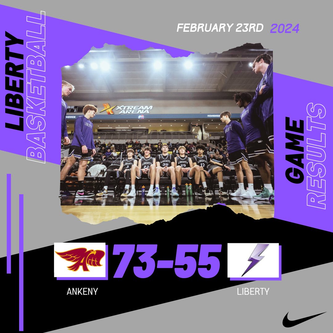 And that’s a wrap… a tough loss to the Ankeny Hawks, 73-55. The Liberty Lightning Class of 2024 showcased resilience, sportsmanship, and skill throughout. A shoutout to our graduating players - your dedication has left an indelible mark. #gobolts #lightningfam #iahsbkb