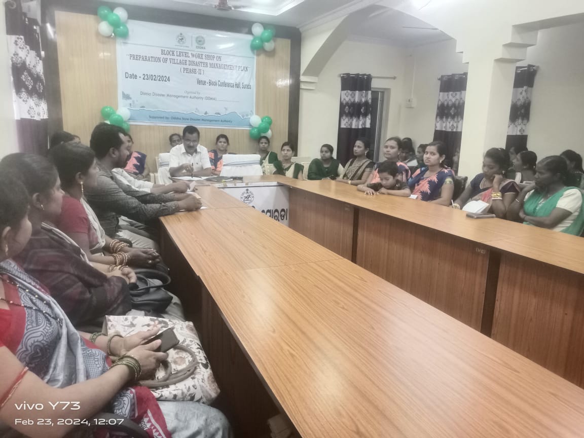 DeocGanjam1's tweet photo. The Block Level Workshop on Preparation of (#VDMP Phase-II) was Organized on 23/02/2024 at #Surada Block under the chairmanship of PS chairman, BDO, and DPO OSDMA . The line departments, PRI members, Nodal NGO Personnel were participated in this workshop. https://t.co/hXShWLK9Jp
