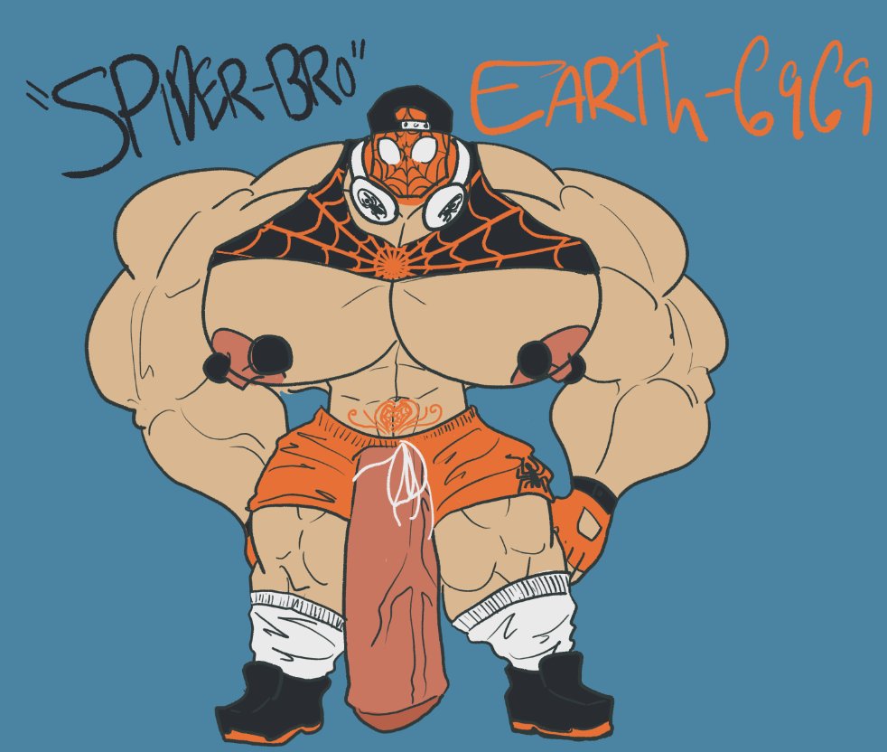 The friendly neighborhood hunk of earth-6969, Spider-bro! here to save the day and sate any criminal, evil-doer, or even average joe with his body! And the men of earth-6969 LOVE his body (just a sketch for now) #buff #bara #rule34 #hypermuscle #nsfw #nsfw_twt #SpiderMan