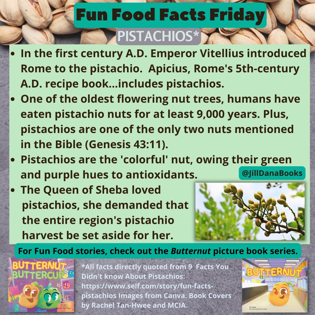 JillDanaBooks's tweet photo. Fun Food Facts Friday - Food Facts for Kids
PISTACHIOS*
For the full post and more #FunFoodFacts, visit @JillDanaBooks on IG: https://t.co/zOynvBB1nl
#WhereFoodComesFrom #FarmFresh #ButternutBook #FunFacts #forkids #FoodFacts #FunFoodFactsFriday #Pistachios #PistachioFacts https://t.co/EnfjQhcQX6