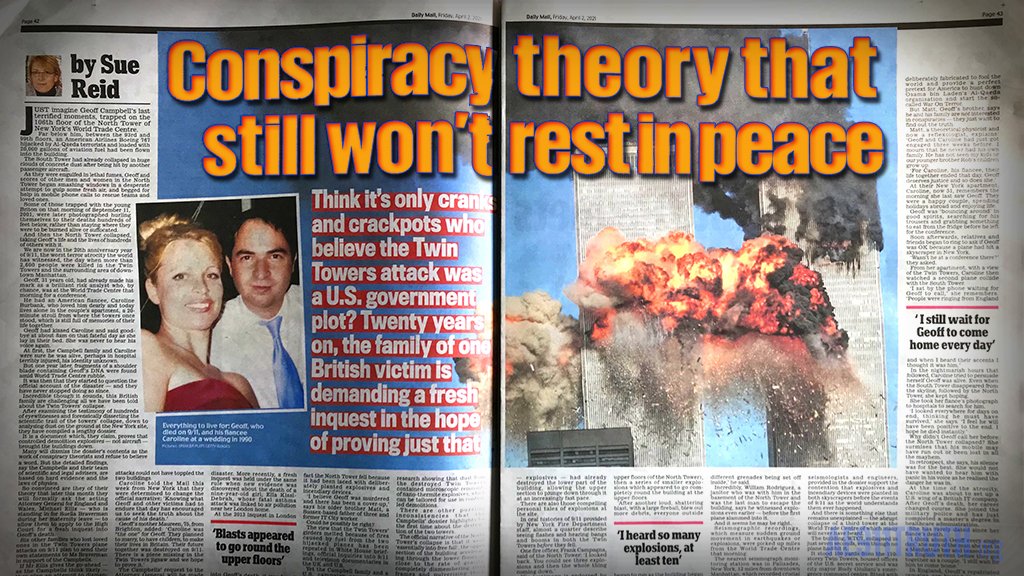 AE911Truth's tweet photo. The Campbell Family is NOT Backing Down, and Neither Should We

The Solicitor General for England and Wales, acting on behalf of the Attorney General, has once again denied the Campbell family’s application for a new inquest into the death Geoff Campbell at the World Trade Center on September 11, 2001.

Without addressing any of the evidence that clearly demonstrates that the Twin Towers were brought down in controlled demolitions, the Solicitor General’s decision relied solely on obtuse bias and the hollow authority of the @NIST reports, robbing Geoff, as well as thousands of other victims at the World Trade Center, the justice they deserve.

It’s clear now that the system is stonewalling and that the hope is that the Campbells will give up.

But they AREN’T, and WE and our army of supporters are standing with them!

In this special episode of 9/11 Free Fall, host Andy Steele is joined by Matt Campbell, the brother of Geoff, who has taken the lead in pushing for a new inquest into Geoff’s death.

https://t.co/xPzRvsch7a @Sept11Memorial @Sept11VCF @TulsiGabbard @CovertActionMag @mattcampbell911 @jimmy_dore @alexstein99 @elonmusk @RealAlexJones