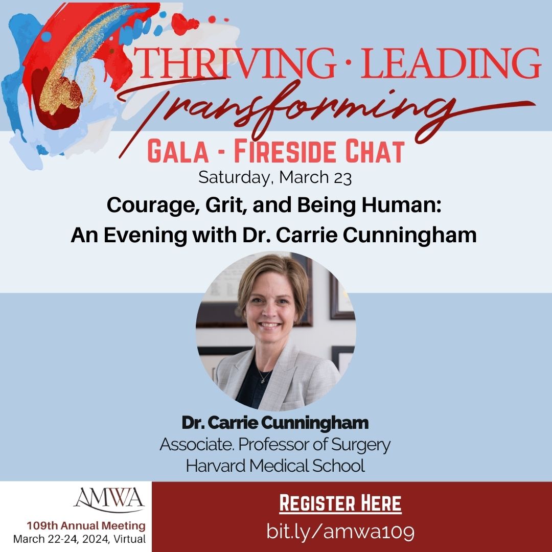 Join our virtual FIRESIDE CHAT on Courage, Grit, and Being Human with Dr. Carrie Cunningham at the 2024 AMWA Annual Meeting (virtual). From Tennis Pro to Top Surgeon, she will share her deeply personal journey. REGISTER: bit.ly/amwa109