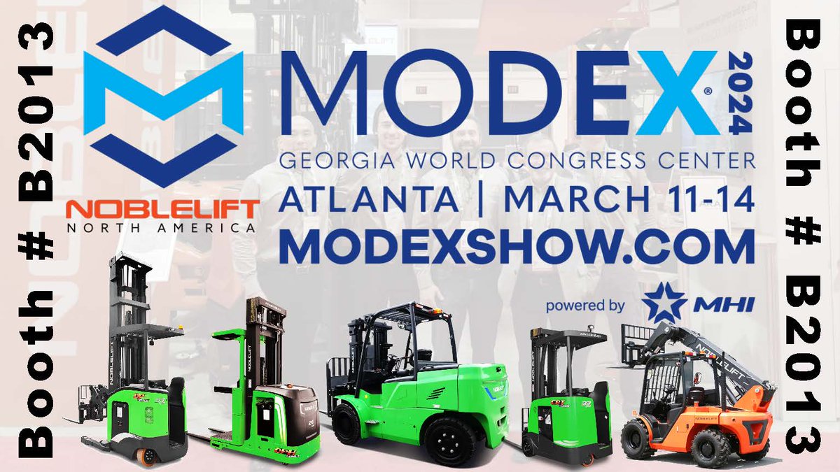 MARCH 11-14, 2024. As the speed of manufacturing and supply chain operations continues to accelerate, the future of our industry depends on today's forward-thinking decisions. 

Stop by Booth # B2013 and see the innovation of NOBLELIFT. #noblelift #modex2024 #materialhandling