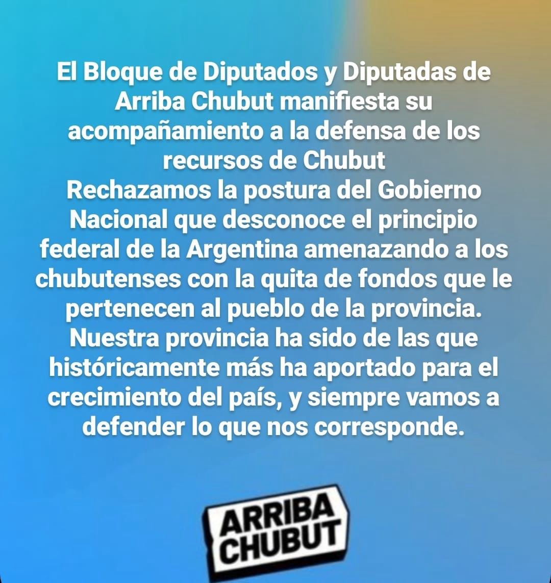 tatyanaale's tweet image. Absoluto repudio a las medidas del gobierno nacional que perjudican abiertamente a la provincia del #Chubut. Vamos a estar siempre defendiendo los intereses de todos los chubutenses ante los ataques de un gobierno nacional que quiere destruir todo.