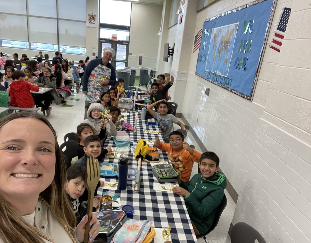 We won the golden fork this month!!!! So proud of my students for their awesome cafeteria behavior! They were so excited for their special table and to be served by <a href="/TimSparbanie/">Dr. Tim Sparbanie</a> 🍴🍽️ 🦈💙💚