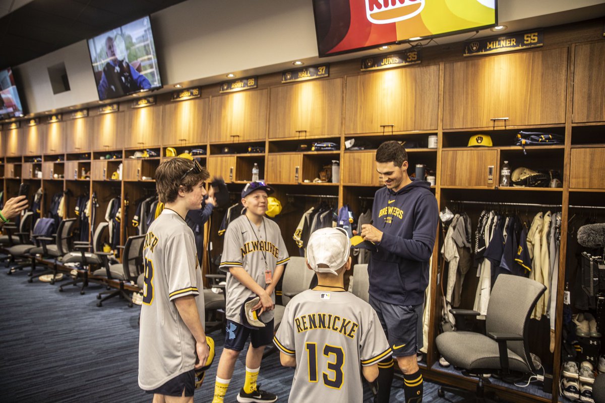 Introducing today’s MVPs! Today, we brought in Brandon, Evan, and Malakai as @Aurora_Health All-Star VIPs. The trio took a special tour of the clubhouse, collected autographs from their favorite players, and practiced with the team!