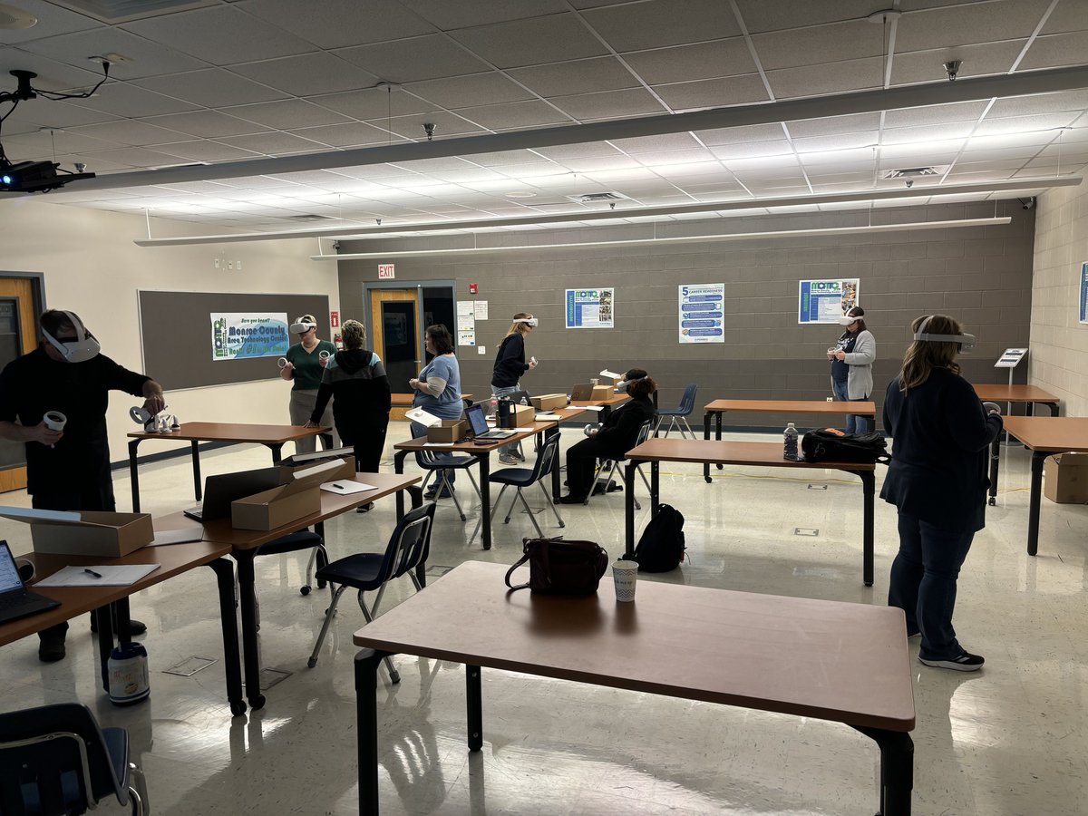 Today, a team of our staff got trained in virtual reality (VR) technologies! Big thanks to <a href="/MonroeCoATC/">Monroe County ATC</a>  for spearheading this initiative! This means cutting-edge instruction awaits our students! Get ready for immersive learning experiences that'll bring lessons to life.