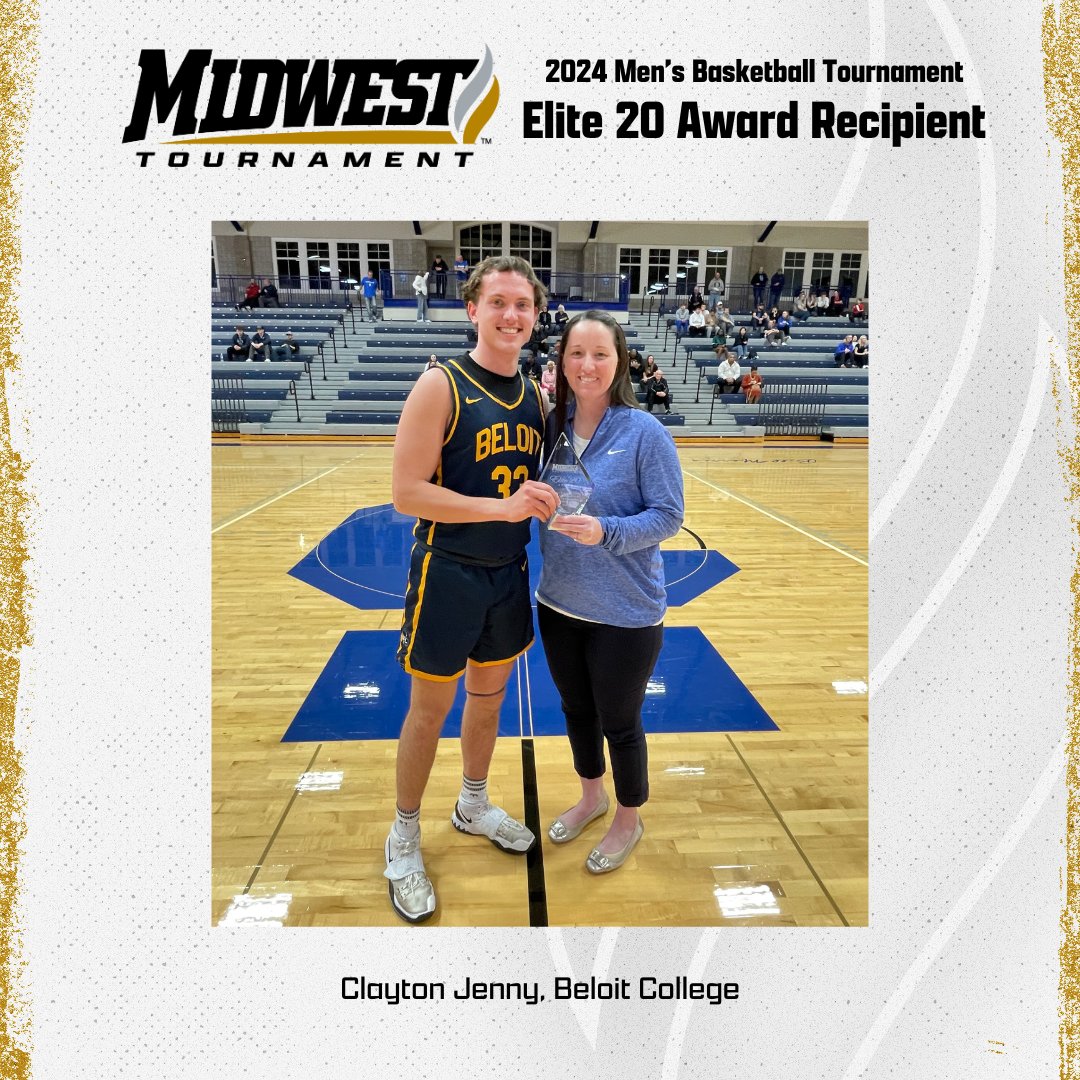 Congratulations to Clayton Jenny of Beloit College! Clayton is the 2024 MWC Men's Basketball Elite 20 Award recipient, as presented to the student-athlete competing in the tournament with the highest cumulative grade-point average. <a href="/BeloitBucs/">Beloit Athletics</a>