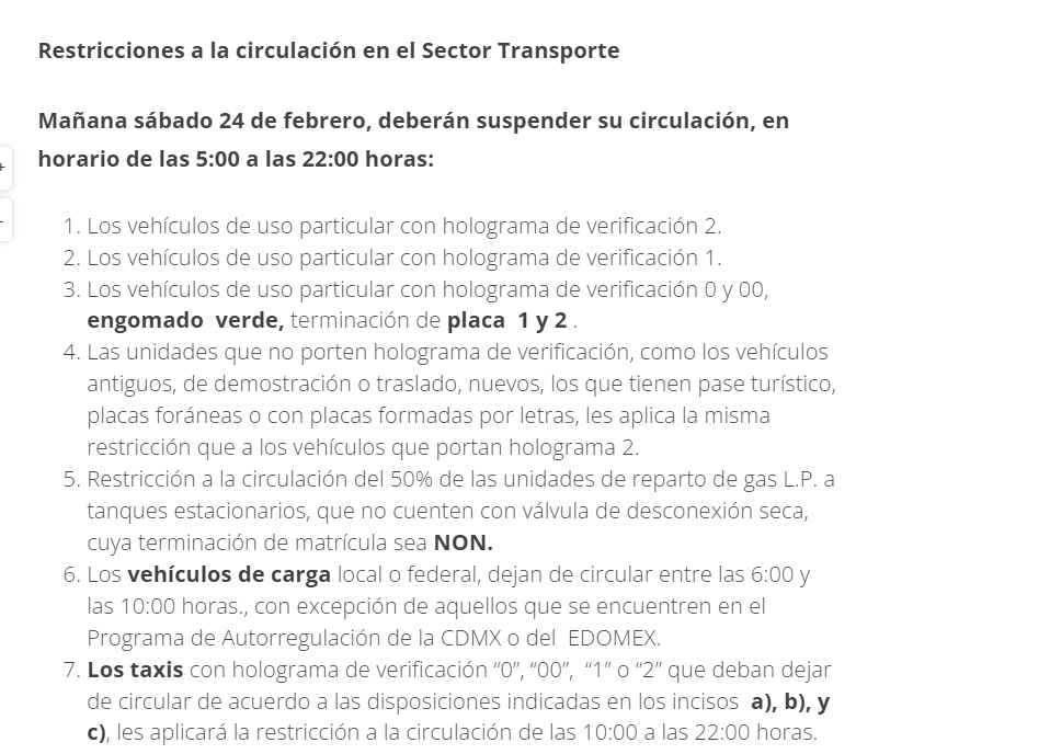 CAMegalopolis's tweet photo. 🧵
Restricciones a la circulación para este 24 de febrero en la ZMVM. https://t.co/dChxBiujSt