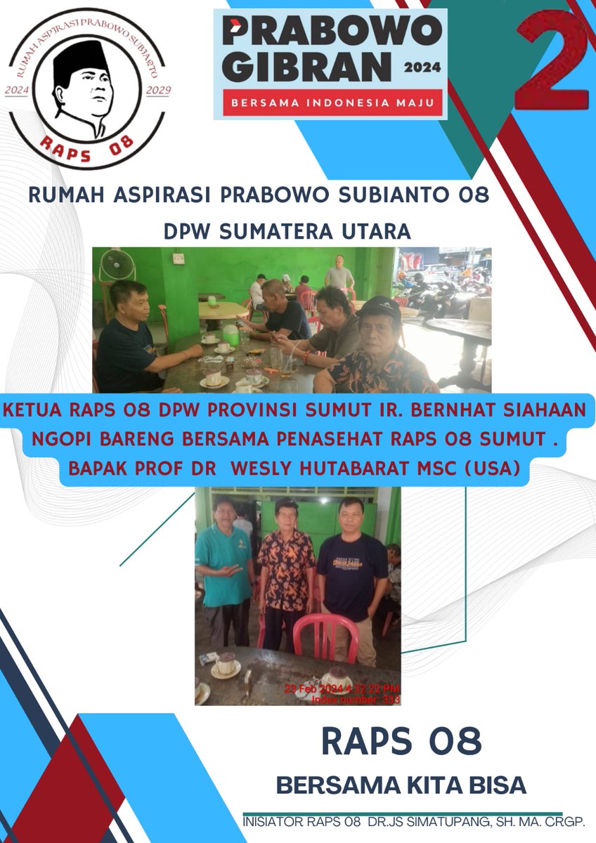 #RumahAspirasiPrabowoSubianto08 #raps08 #prabowosubianto #bersamakitabisa #relawanprabowo2024 #prabowopresiden2024 #gibranpenerusjokowi #BadanRelawanPrabowo #sayabersamajokowi #manutjokowi #GibranForProvinsiTapanuli #relawanjokowidukungprabowogibran #restujokowiuntuk08gibran