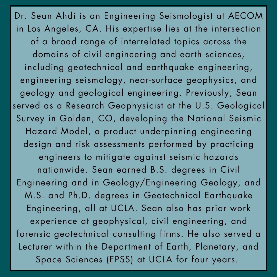 GeoInstituteSLC's tweet photo. Getting ready for #GeoCongress2024?

Dr. Sean Aldi will be with us at the professional development workshop. He is a Engineering Seismologist at @AECOM 

Come and hear more about our panelist on Feb. 25th at 2:30 pm. https://t.co/SzCKKnrlkC