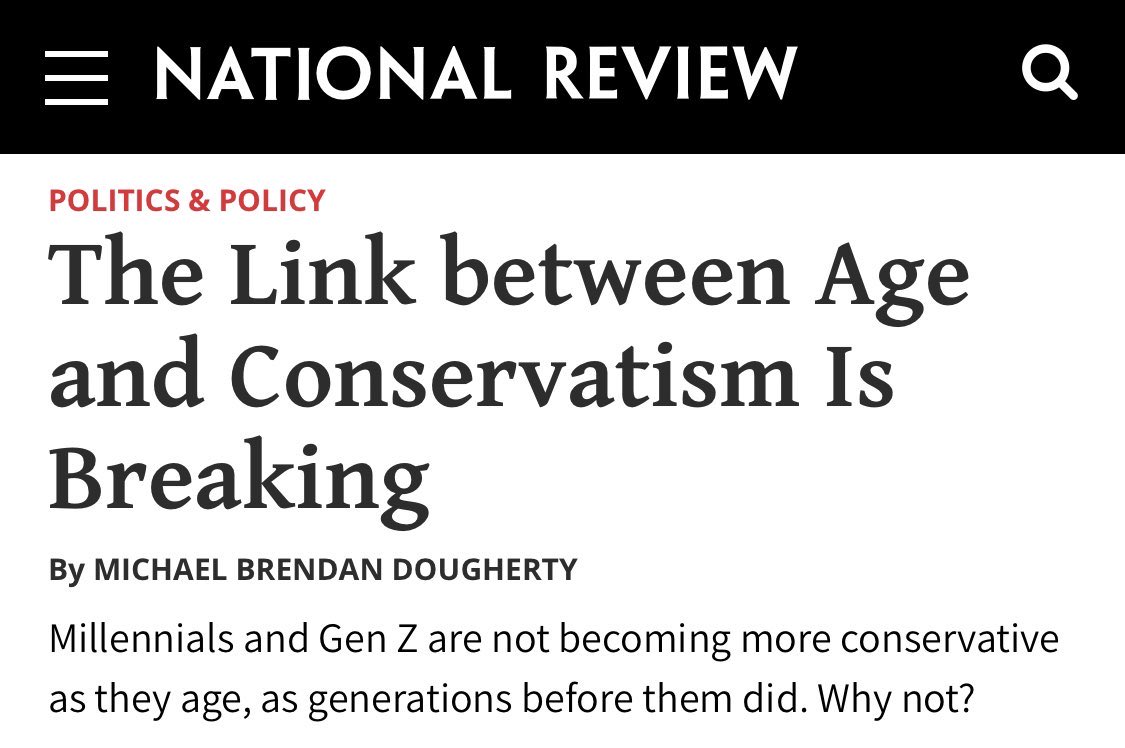 Christosgage's tweet photo. Because becoming more conservative as you age was never a result of getting older, it was a function of getting richer. 

The greedy fucks took all the shit, so we never got richer.

It's not fucking rocket science. https://t.co/tbnMX9OORd
