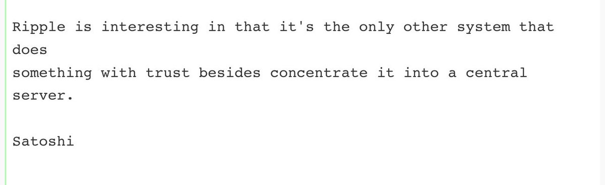 Interesting to see Satoshi’s comments on Ripple (= “RipplePay” conceptualized by <a href="/rfugger/">Ryan Fugger</a>, which was later infused into the XRP Ledger.)
To learn more about RipplePay, see
youtu.be/f9KqSgRZYgg?si…