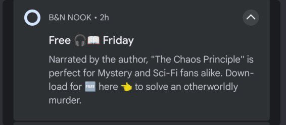 natejohnsonme's tweet image. Today, @nookBN featured The Chaos Principle for Free Friday. Such an honor to be featured by Barnes and Noble.