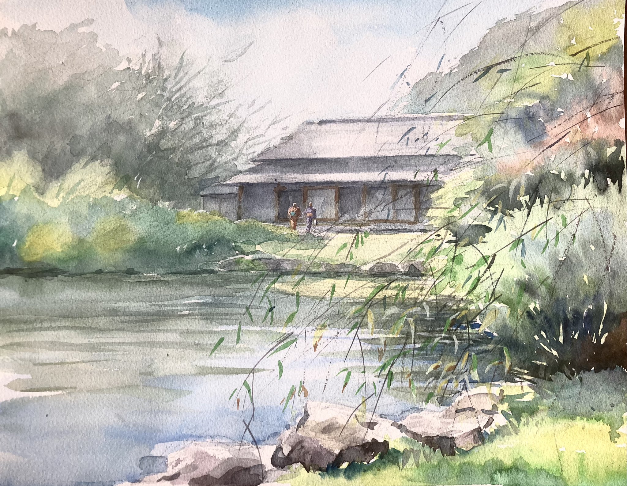桜と公園 【透明水彩風景画】 Cherry tree【Watercolor】 - YouTube
