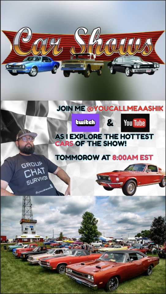 🏎️Car Show Stream Tomorrow! 
Links Below!🏎️
#Twitch #Youtube #Cars #Carshow