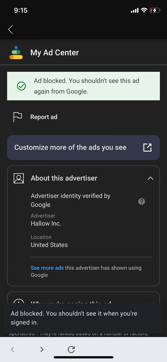 How many times do I have to keep blocking the ad before I actually stop seeing it? @Google it’s almost like the more I block it the more I see it