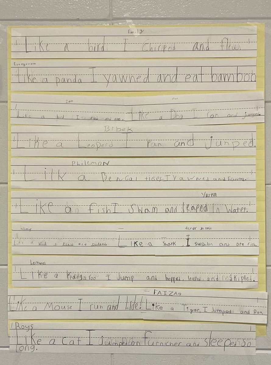 Similes in 1st and 3rd grade! Teachers are using EL to build such a strong writing foundation! @ELeducation @JcpsElemEla @GutermuthES @alexiswagner98