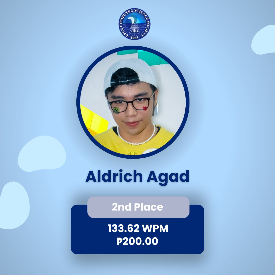 uplbcossph's tweet photo. UPLB COSS extends warm congratulations to the winners of our #UPLBFebFair2024 Typing Contest! 🏆🎉

🥇 1st Place: Paul Rubia
134.85 WPM - ₱500

🥈 2nd Place: Aldrich Agad
133.62 WPM - ₱200

🥉 3rd Place: Tyrone Nagaño
132.07 WPM - ₱100

#Daluyong2024
#UPLBFebFair2024
#FF2024 https://t.co/Er9i58QKvO