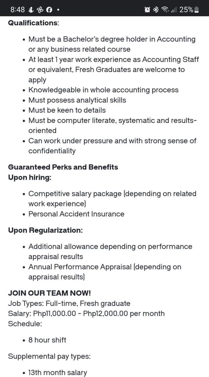 the_pearl_lover's tweet image. Ang bigat ng qualifications for a Php12K salary! Modern day slavery!

Grabbed from FB!