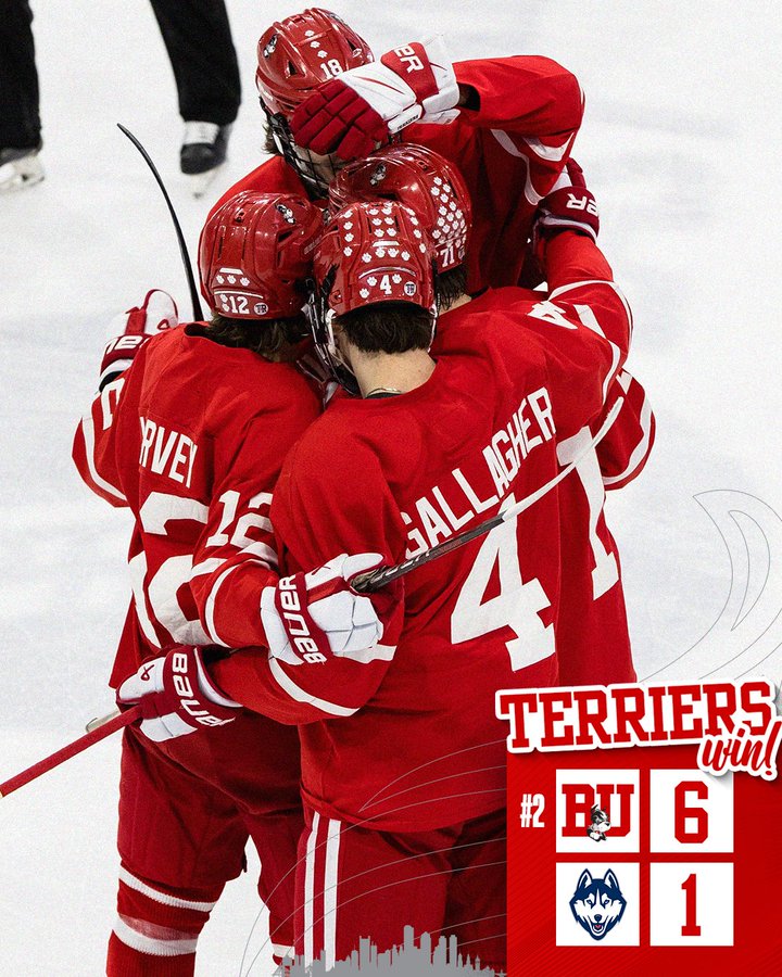 Freshman line powers Terriers past UConn, 6-1