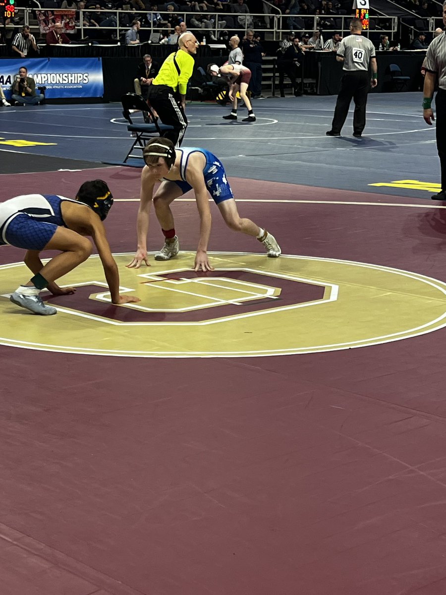 OllWrestling's tweet photo. States Day 1 Recap: Bryce Reilly 2-1 on the day advancing to day two #BloodRound. Match 1: win over Section VII, Match 2: loss to the #3 seed from Section IV, Match 3: win over AIS @OLLWarriors https://t.co/bSUPFRh00k