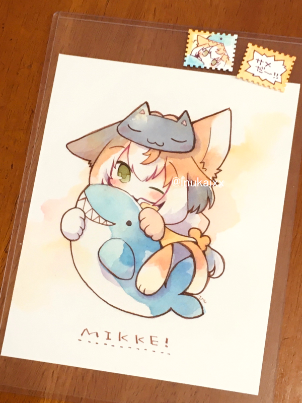 「コミティアにもってく原画に切手型の絵をつけてみたら、コミカルでいいかんじに～!#」|犬飼/さかなのマーチ【BOOTH新作追加/名古屋コミティア【D-24】】のイラスト
