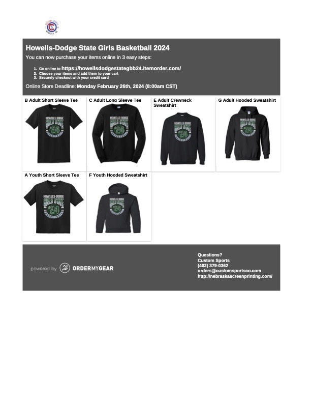 Here's your Girls State T-shirt order form.  The items must be ordered online by Monday morning at 8am!  <a href="/HDJaguars/">Howells Dodge</a>
