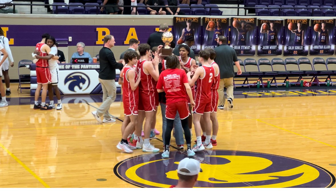This picture sums up who my son is. He is sharing an emotional moment with a former AAU teammate, Jordan, before celebrating with his team. Both of them had a great game tonight, going back and forth at the 3. 🩷 This is everything to me. Building relationships. 🩷.