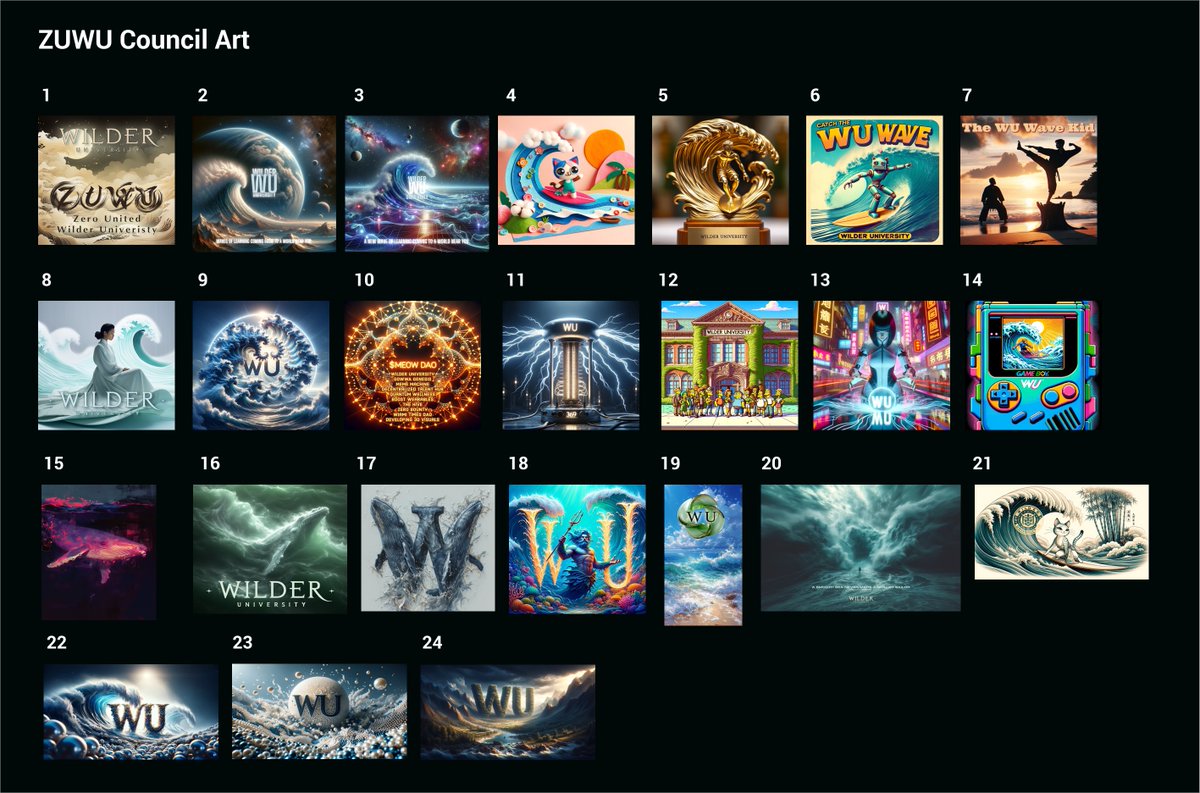 wuedu369's tweet photo. Time to vote! 

Wilder University’s first art contest is ready for your participation in voting for your favorite art!

So much great art was made (37 images in total) that we are broadening the distribution of awards to include two categories: WU community art, and ZUWU council art. 

1st 🥇, 2nd 🥈, and 3rd 🥉 place awards will go to members in each category, for a total of 6 winners!

Winners in each category will receive:

1st - 2500 XP + 3333 WUWU
2nd - 1500 XP + 2222 WUWU
3rd - 500 XP + 1111 WUWU

Head on over to the WU Discord to vote! 

https://t.co/m3YMIeExDt

Voting window is open until Tuesday 12noon PST.
Winners will be announced and prizes awarded afterward. 
 
Thank you for your participation! 🌊🐋🫡