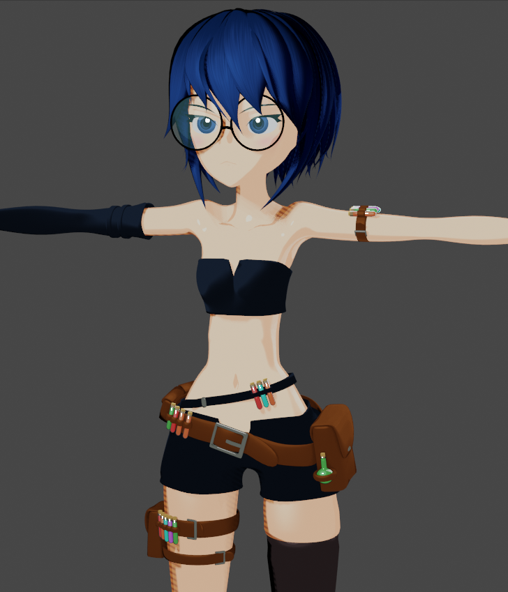 Overhauled her design this week! The body proportions fell weird ( `−ㅿ−´)
also the vials were freakishly huge!
I think she looks super cute now~ (૭ ｡•̀ ᵕ •́｡ )૭