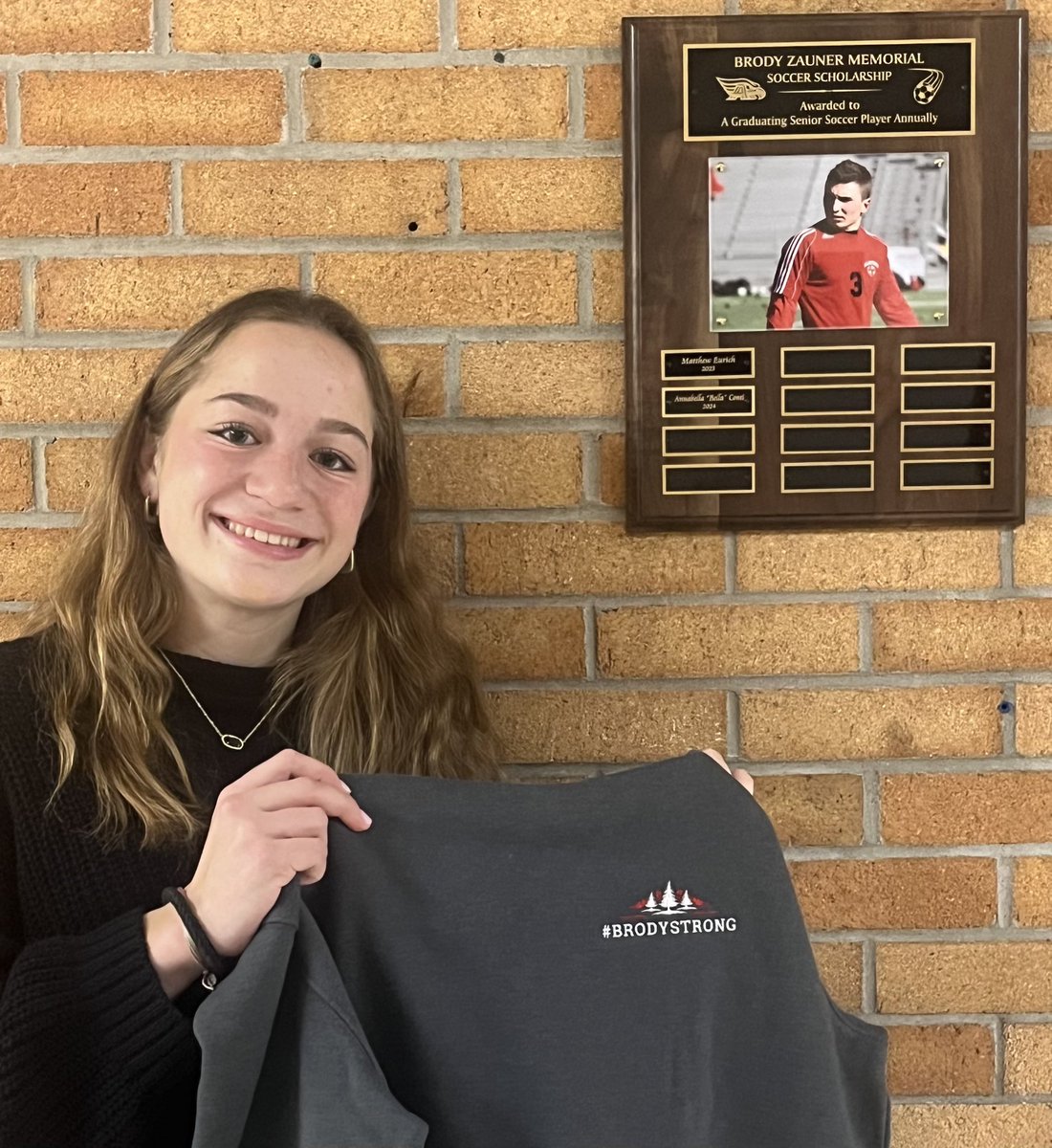 Well deserved honor for Bella. She received the Brody Zauner Memorial Soccer Scholarship. Keeping his memory alive. #BrodyStrong