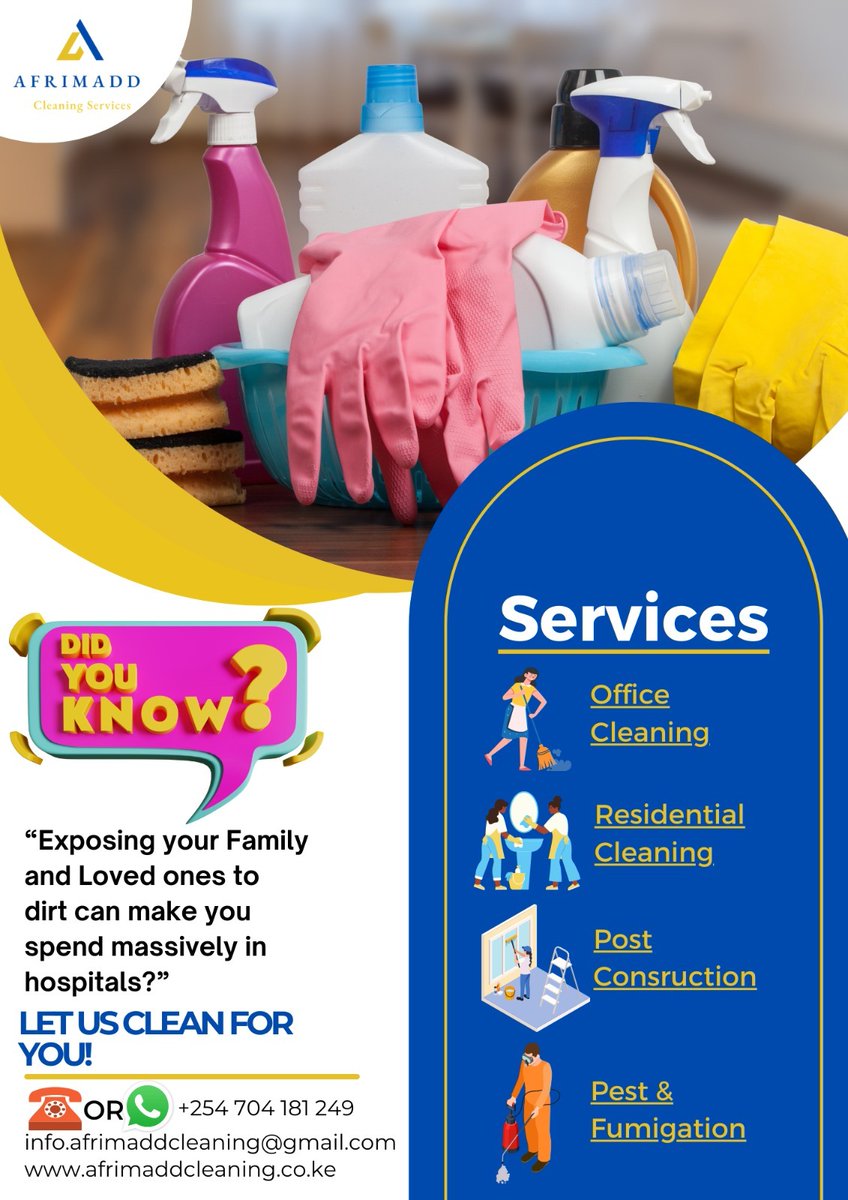 Good morning dear client.
Exposing your loved ones to dirt can make you spend massively in hospitals.Being a weekend you can book a cleaning session with us let's give you that Spotless Glow🌟
📞0704181249

#CluelessDimples TV 47 Kelly Rowland Polycarp Igathe Cavani Higuain Amad