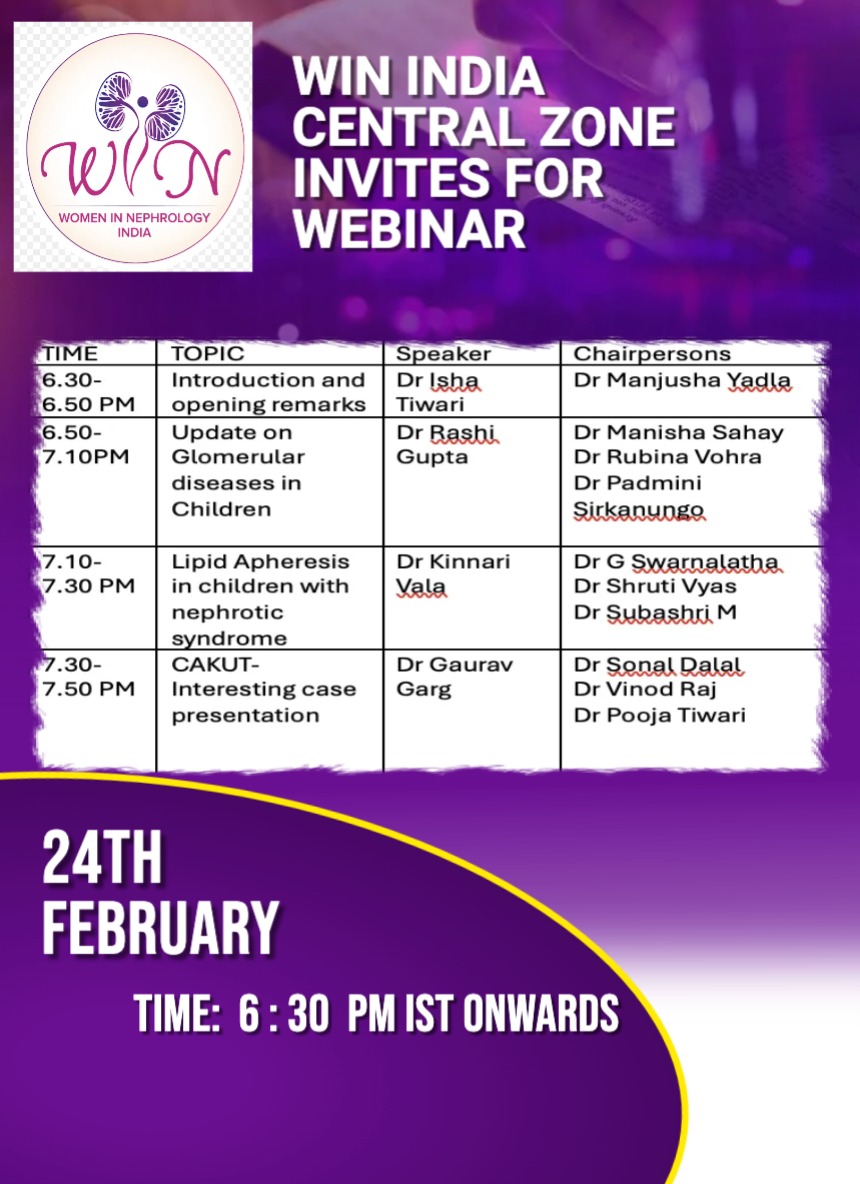 📢 Join us today at 6:30 pm ⌚ as @WomenNeph_india Central Zone organizes a webinar on interesting topics from pediatric nephrology! meet.google.com/tfh-dpxd-wzg