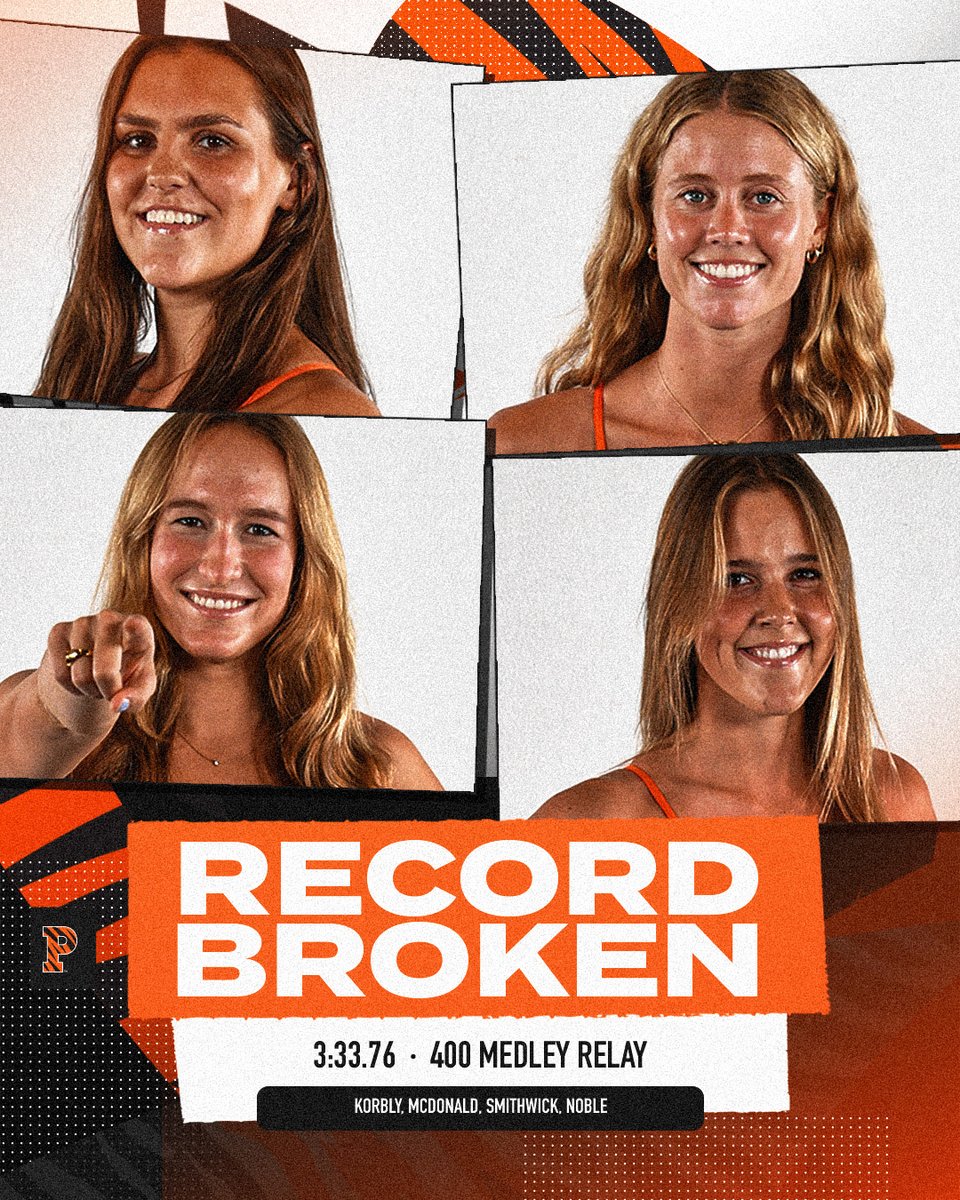 NEW SCHOOL RECORD. The quartet of Isabella Korbly, Margaux McDonald Heidi Smithwick & Ela Noble finish the 400 medley relay in 3:33.76, setting a new Princeton record!