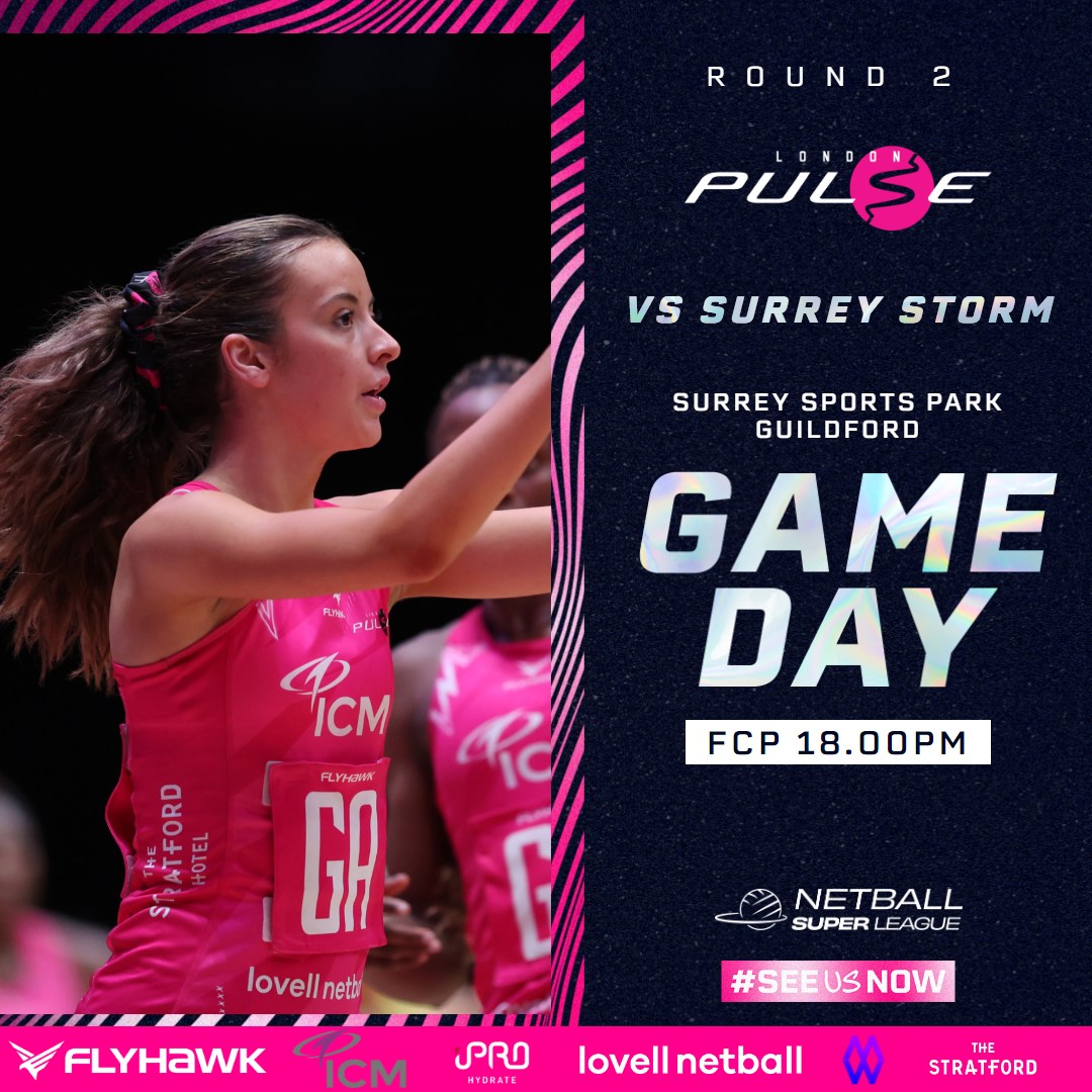 London Pulse Netball (@pulse_netball) on Twitter photo It's Game Day!
<a href="/NetballSL/">Netball Super League</a> Round 2 is here and we are on the road as we face <a href="/SurreyStorm/">Surrey Storm</a> away at 6PM
The game is not being broadcast so keep an eye on our twitter feed for updates throughout the game. 💗🖤 It's Game Day!
<a href="/NetballSL/">Netball Super League</a> Round 2 is here and we are on the road as we face <a href="/SurreyStorm/">Surrey Storm</a> away at 6PM
The game is not being broadcast so keep an eye on our twitter feed for updates throughout the game. 💗🖤