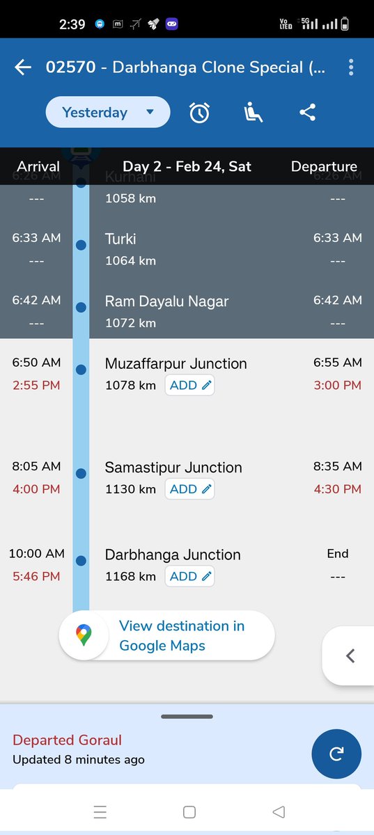 rajeevbiochem58's tweet photo. Even more pathetic the clone exp (02570) is so called superfast (New Delhi-Darbhanga) taking 24 hour to complete 600 km distance. Most of the train passing. @RailMinIndia @AshwiniVaishnaw https://t.co/1E0ggQUYUP
