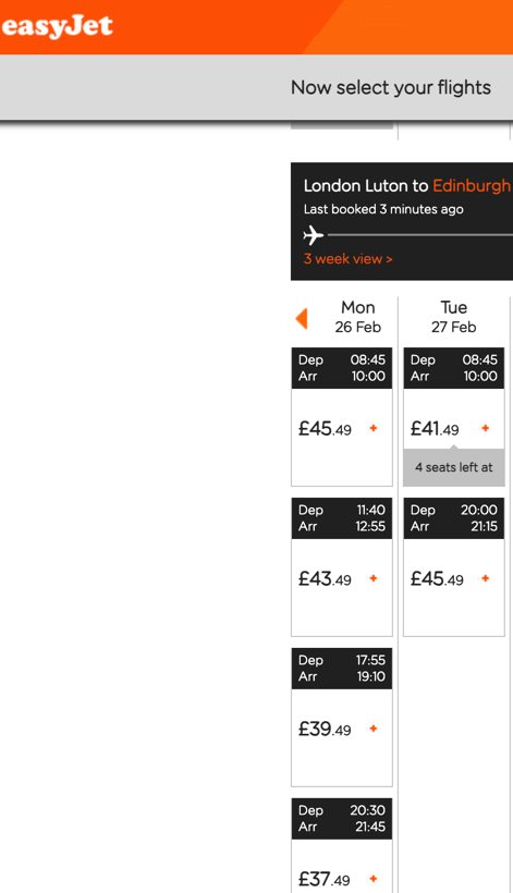 It's not looking good.  This is London-Edinburgh for Monday. All these trains would have been £87 (refundable, with far greater flexibility) before the 'simpler fares' trial (remember to add £20 to the air fare for train London to Luton + £5 for tram from airport into Edinburgh):