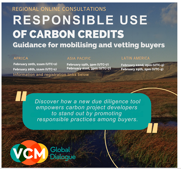 📢Register rb.gy/euc5t9 to join this webinar (in French) on Monday 26 Feb by VCM Global Dialogue to learn more on responsible use of carbon credits. You'll learn due diligence steps & strategic tools to help minimise misuse of CO2 credits & secure markets credibility