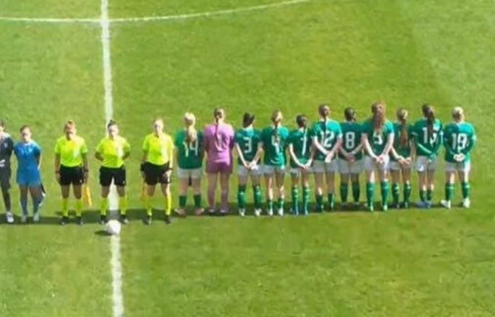 Ireland's U-17 women football team players turned their backs on the Israeli flag and anthem ahead of their game in the second round of the Euro 2024 qualifiers.

Ireland 3 - 0 Israel.

Football as a form of resistance 🇮🇪🇵🇸 thank you Ireland!