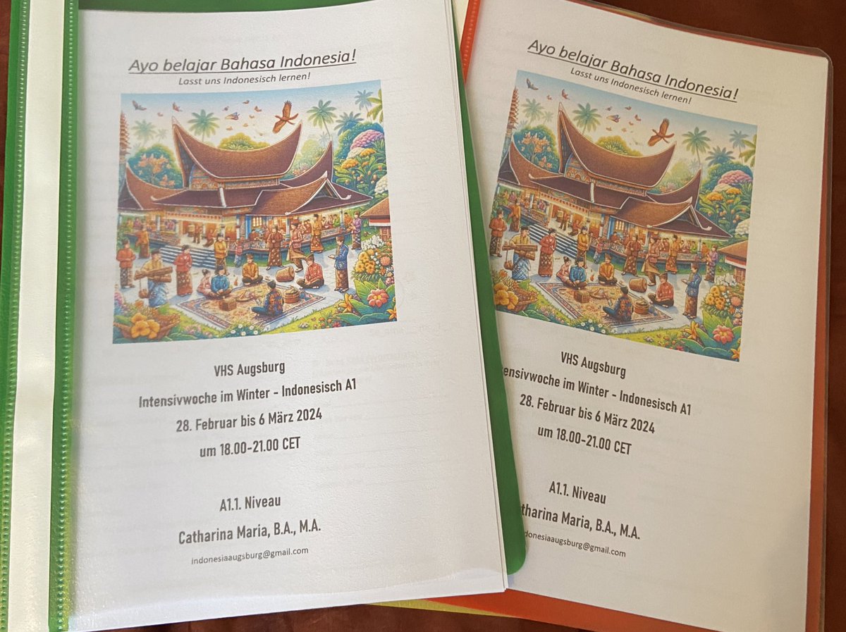 Die Materiellen sind schon fertig und ausgedruckt.
 A1.1. Indonesisch 
an der #VHSAugsburg 
28. Feb - 6. März 
Intensivwoche im Winter
#BIPA
#APPBIPA 
#indonesien
#indonesischlernen
#Augsburg
#Bayern