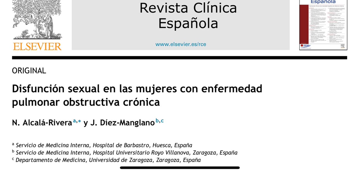La función sexual se altera en las mujeres con #epoc. Publicamos un artículo con 101 mujeres y el 52% tenía disfunción sexual. Un aspecto poco conocido que hay que investigar. <a href="/jediezman/">Jesus Diez Manglano</a> <a href="/semiepoc/">SemiEPOC</a> <a href="/unizar/">Universidad Zaragoza</a>
